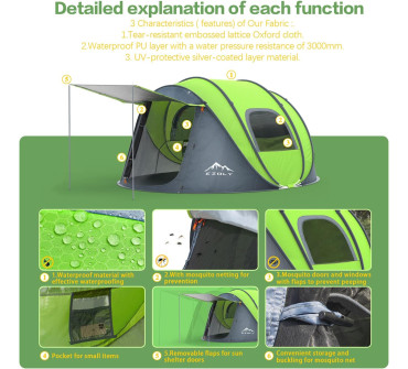 Inchiriere cort 3 persoane pop-up Ezoly verde gri